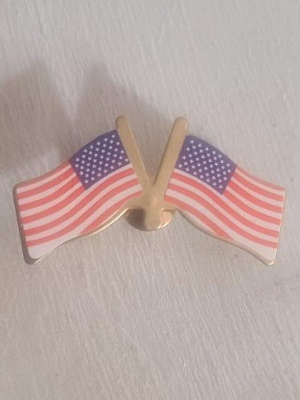 USA Double American Flag Old Glory Vintage Lapel Pin Tie Tack Patriotic Brooch